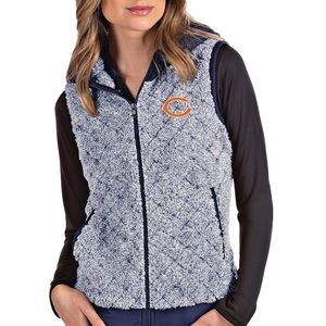 Chicago Bears Fame Women's Antigua Heathered Navy Hooded Full-Zip Vest W-Sm EUC